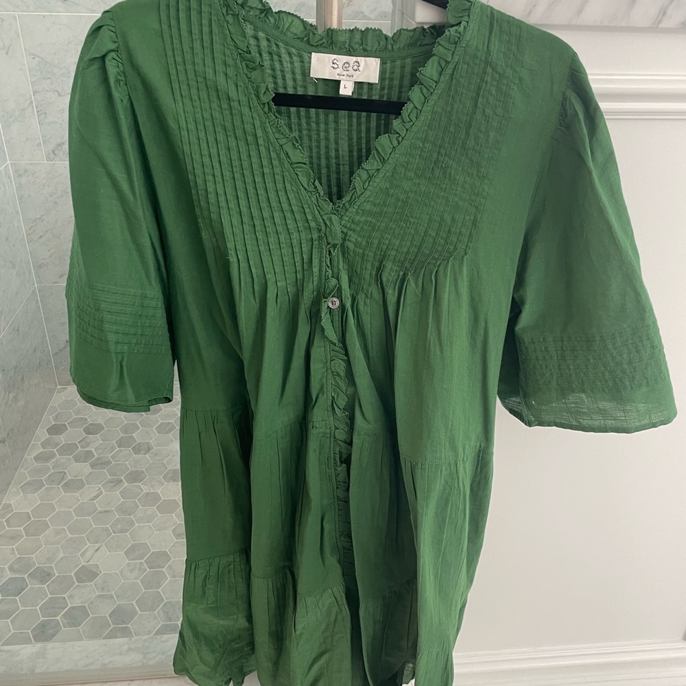 Sea New York ‘Renata’ Green Dress with Bell Sleeves